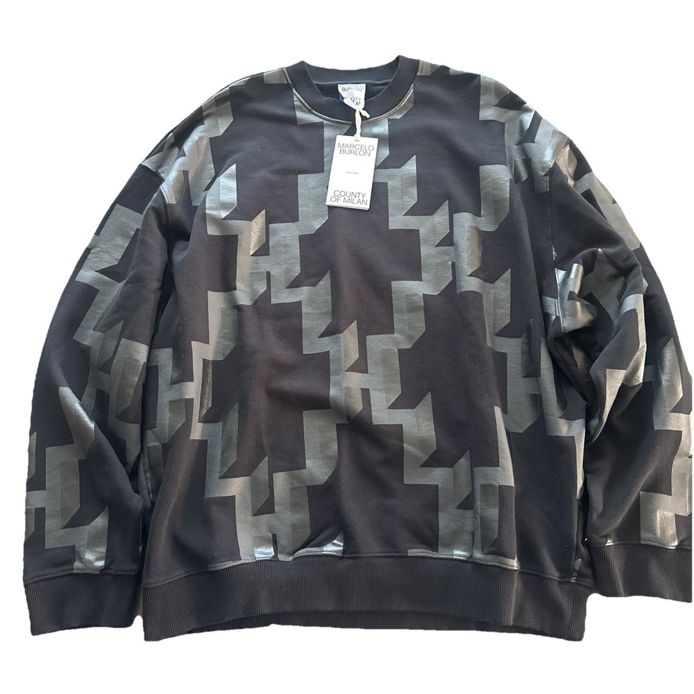 NWT $640 MARCELO BURLON County of Milan Black Pullover L/S Sweater - Size XL